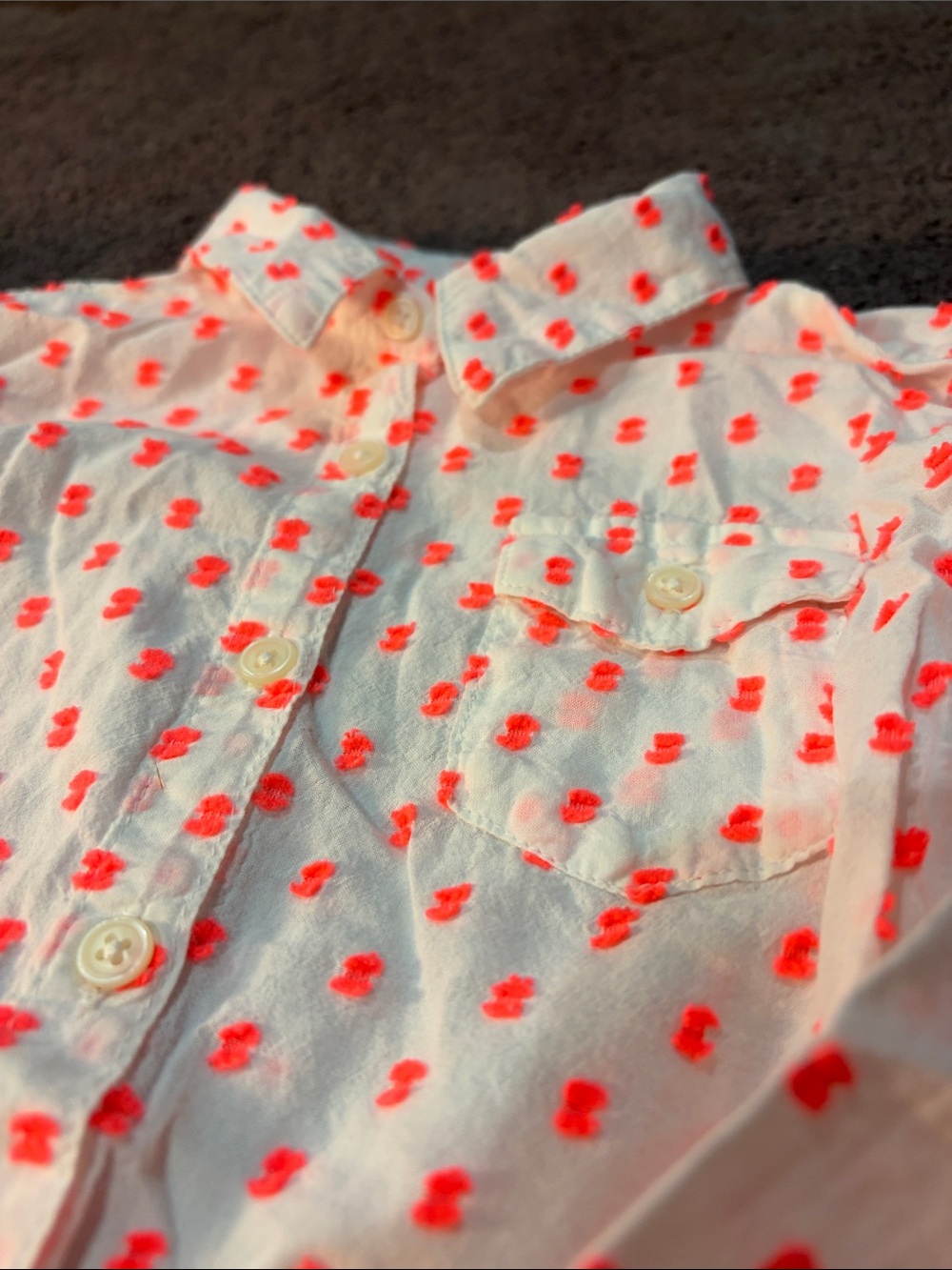 Cat & Jack White Button-Down Shirt with Neon Coral Dot Detail
